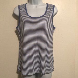 LL Bean Blue and White Striped Crew Neck Tank